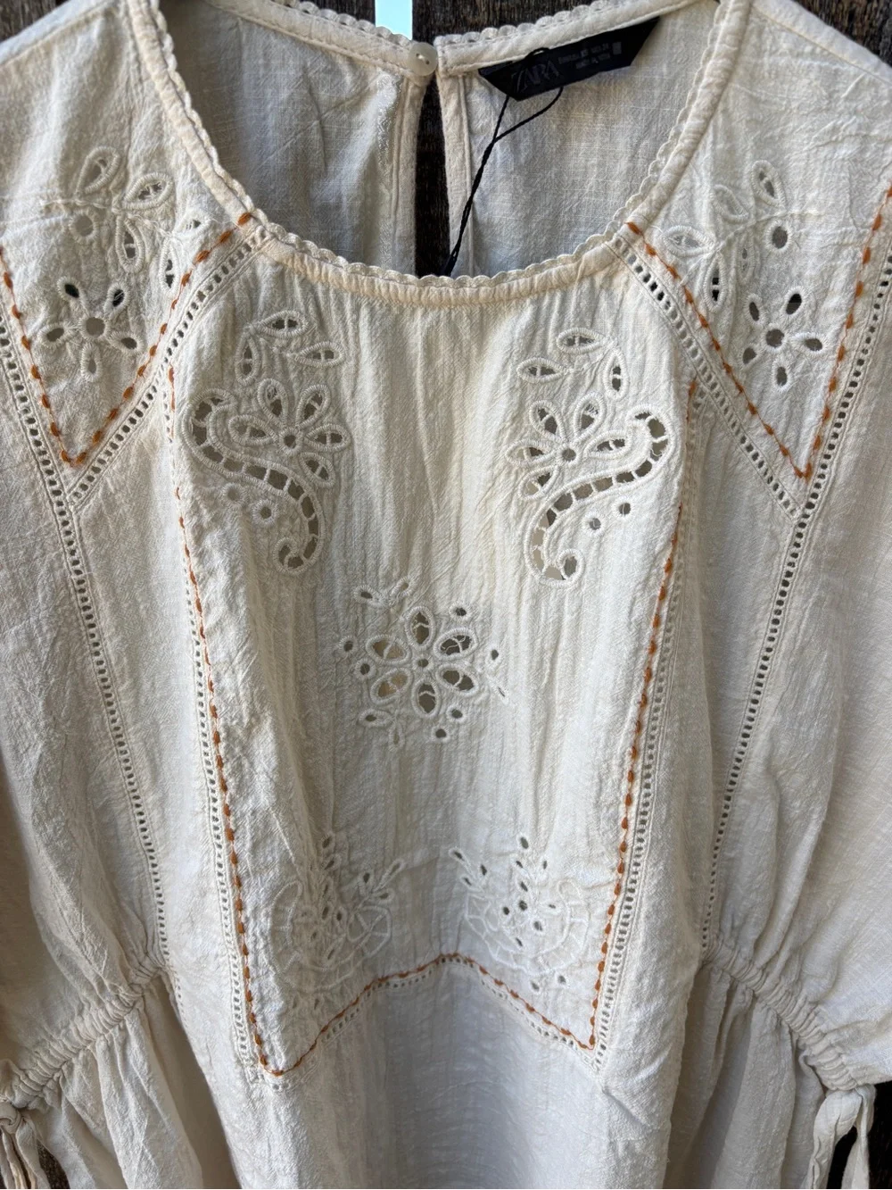 Zara Embroidered Eyelet Top With Side Lacing NWT In Ecru Sz XS
